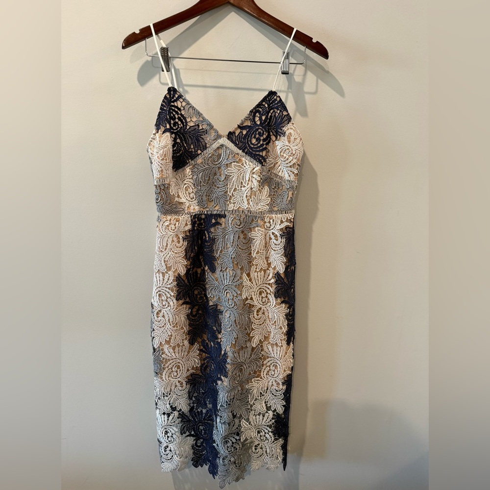 Endless Rose Strapless Lace Dress in Navy and Cream Size S